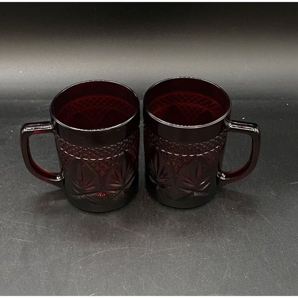 Ruby Red Glass Coffee Mugs Cristal D'arques Durand France Luminarc LOT 2 - Picture 5 of 8
